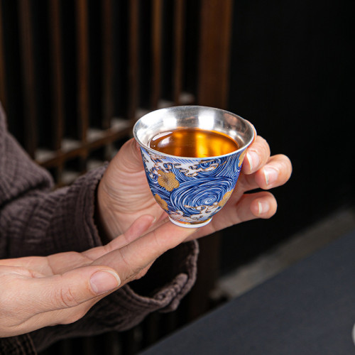 招徠琺瑯彩海浪鎏銀青花瓷高檔陶瓷功夫茶具套裝整套茶杯茶壺