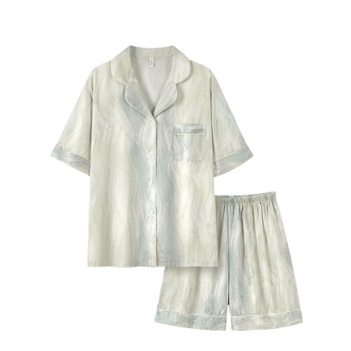 三件套睡衣女款夏季高級感冰絲綢短袖長褲2025新款大碼家居服夏天
