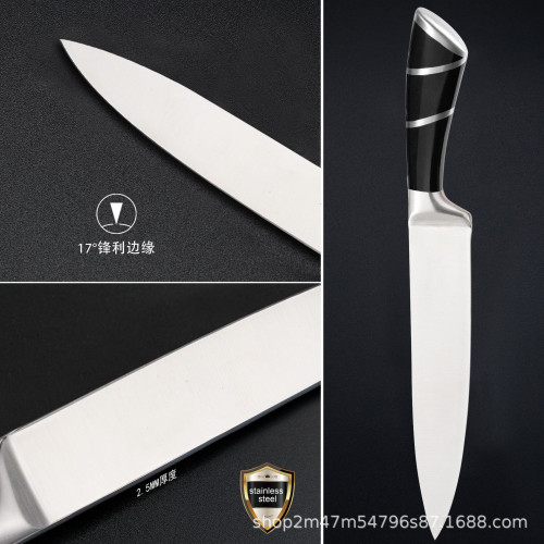 不鏽鋼馬蹄空心柄刀具套裝八件套亞克力塑膠旋轉座菜刀廚用刀