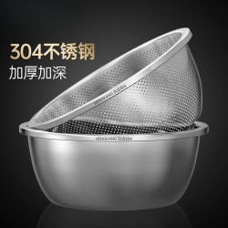 加厚304不鏽鋼打蛋盆洗菜盆瀝水籃不鏽鋼菜盆淘米盆漏盆盆子家用