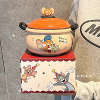 貓和老鼠雙耳泡麵碗帶蓋宿捨用學生陶瓷大湯面碗家用可愛生日禮物