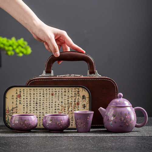 紫汝陶瓷可攜式一壺三杯簡約泡茶旅行茶具功夫茶具商務伴手禮