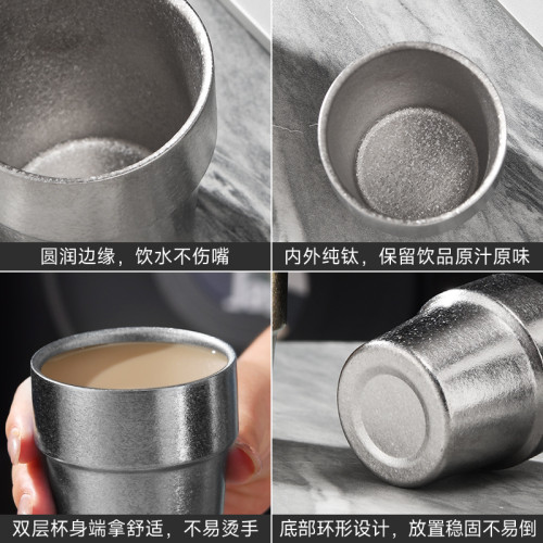 純鈦咖啡杯雙層中空隔熱防燙大口徑飲水杯輕奢高級感家用飲料杯