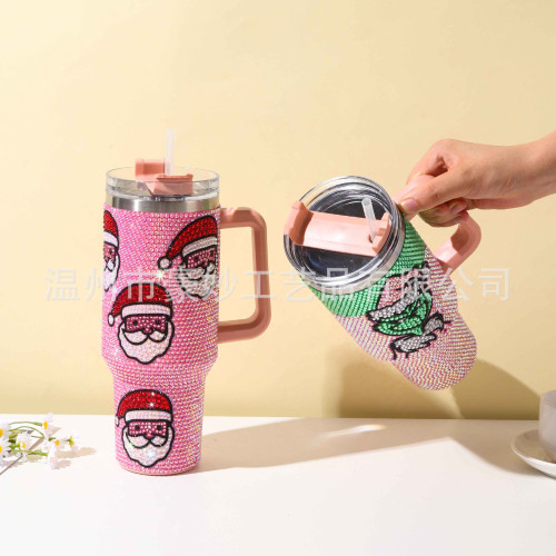 聖誕主題40OZ貼鑽汽車杯鑲鑽冰霸杯來圖貼鑽個性鑲鑽