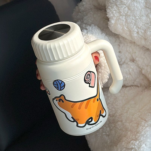 1000ML大口徑保溫杯316不鏽鋼學生水杯高顔值可攜式大容量帶把手杯