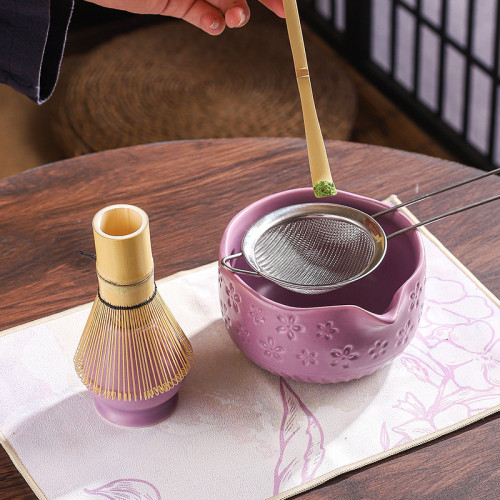 日式陶瓷抹茶碗茶具套裝浮雕櫻花碗帶嘴7件套高顔值彩盒