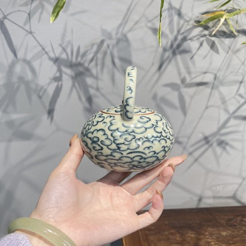 驚蟄 米黃汝窰提梁壺復古祥雲茶壺家用陶瓷泡茶器青花功夫茶具