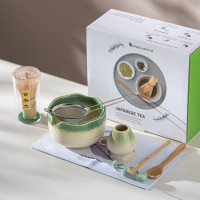 花口漸變釉抹茶碗帶嘴抹茶工具套裝日式窰變粗陶點茶碗百本立抹茶