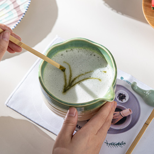 花口漸變釉抹茶碗帶嘴抹茶工具套裝日式窰變粗陶點茶碗百本立抹茶