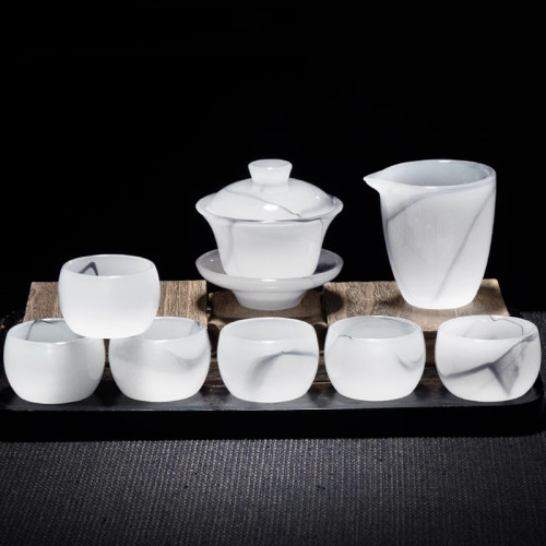 羊脂玉瓷琉璃功夫茶具套裝2025新款家用辦公會客高檔蓋碗茶杯整套
