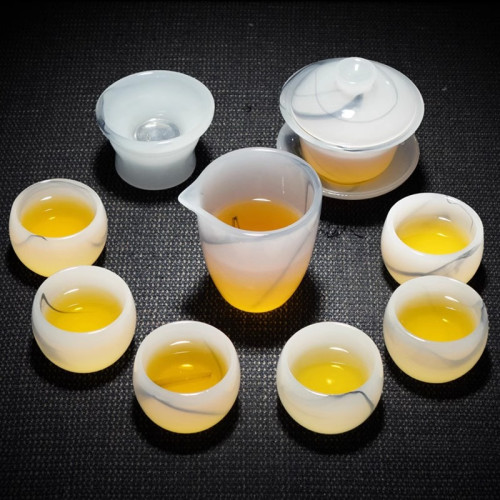 羊脂玉瓷琉璃功夫茶具套裝2025新款家用辦公會客高檔蓋碗茶杯整套