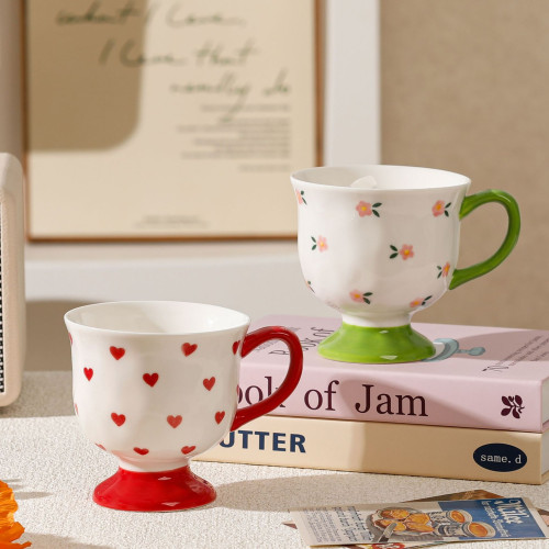 手繪紅色愛心陶瓷馬克杯高顔值水杯創意釉下彩杯子情侶咖啡杯可愛 手繪紅色愛心陶瓷馬克杯高顔值水杯創意釉下彩杯子情侶咖啡杯可愛