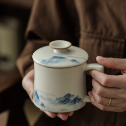 陶瓷茶杯大容量水杯個人馬克杯專用泡茶杯辦公室手繪禮品
