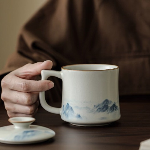陶瓷茶杯大容量水杯個人馬克杯專用泡茶杯辦公室手繪禮品
