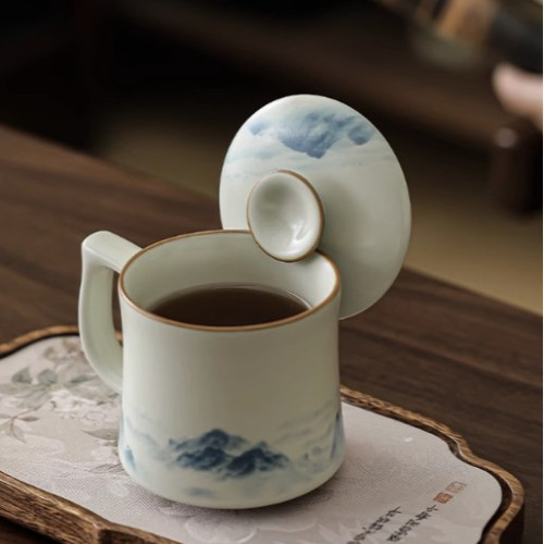 陶瓷茶杯大容量水杯個人馬克杯專用泡茶杯辦公室手繪禮品
