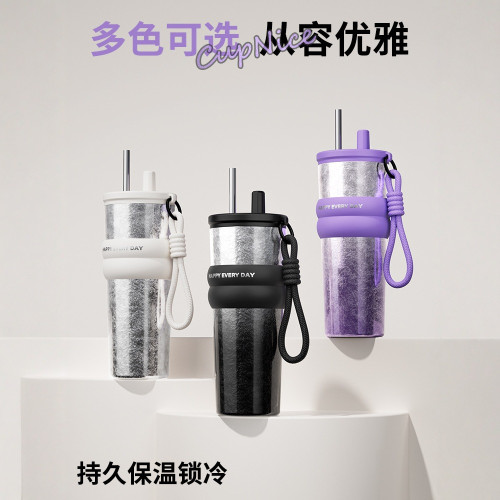 新款高顔值保溫杯大容量316不鏽鋼陶瓷內膽冰霸杯咖啡隨行吸管杯