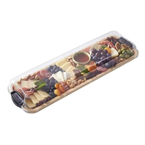 帶蓋托盤木質熟食板奶酪盤點心水果托盤防塵有隔層透明鎖蓋