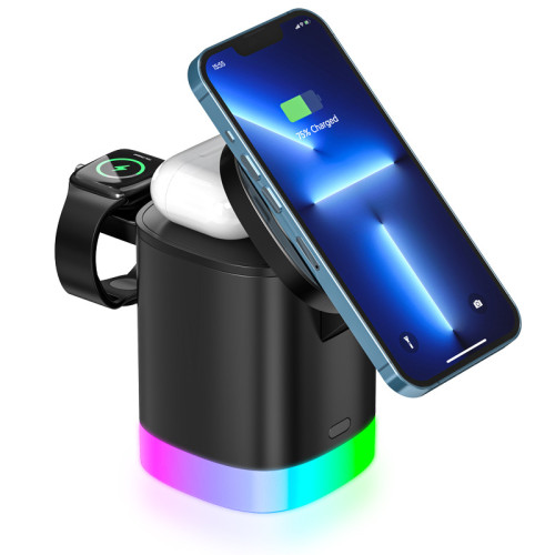 新款磁吸三合一無線充電器 桌面折曡手機支架多功能無線充