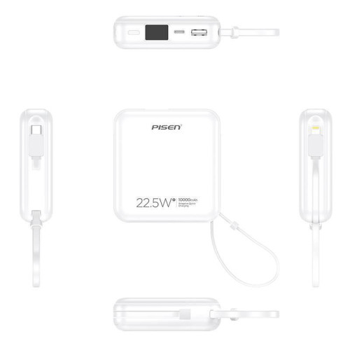 品勝自帶雙線充電寶數顯PD22.5W帶插頭10000安培可攜式禮品行動電源