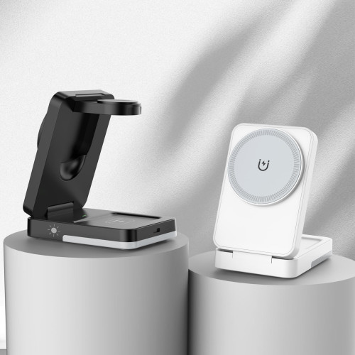 收納折曡磁吸三合一無線充適用於蘋果手機耳機手錶立式無線充電器