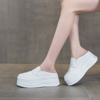 包頭半拖鞋女2025夏季外穿真皮厚底百搭松糕休閒懶人涼拖鞋子新款