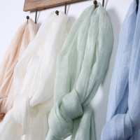 韓國東大門春夏輕薄亞麻圍巾 純色防曬圍巾 家