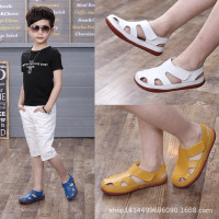 牛皮男童涼鞋包頭夏季款透氣軟底防滑兒童涼鞋皮面女童沙灘鞋