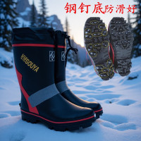 男士鋼釘底雨靴高筒雨鞋橡膠避滑戶外釣魚鞋磯釣鞋時尚雪地鞋膠鞋