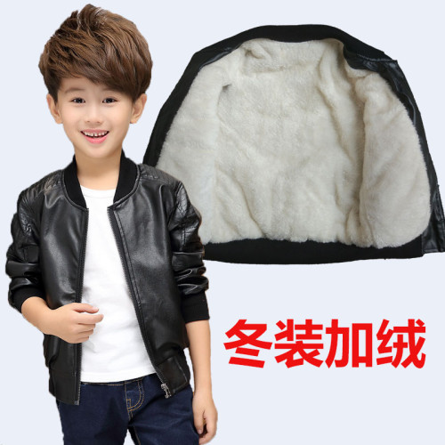 男童冬季加絨加厚皮衣夾克外套童裝兒童中大童PU皮夾克