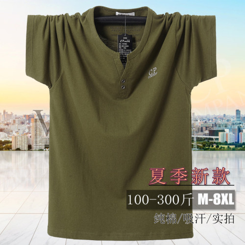 2024大碼短袖T恤男 V領加肥加大半袖棉運動肥佬裝8XL8913