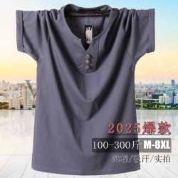 25新肥佬短袖T恤 特大碼胖子V領重磅棉t恤8XL150CM半袖男裝8858