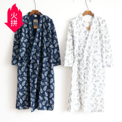 新款男士春夏季家居服棉紗睡袍梭織棉平布提花浴袍葉子睡袍