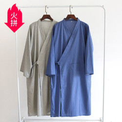 多色男士棉麻睡袍新款春夏秋日系純色和服袍家居洗浴汗蒸服