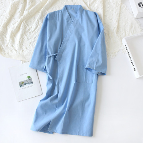 多色男士棉麻睡袍新款春夏秋日系純色和服袍家居洗浴汗蒸服