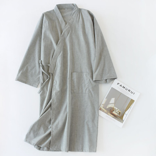 多色男士棉麻睡袍新款春夏秋日系純色和服袍家居洗浴汗蒸服