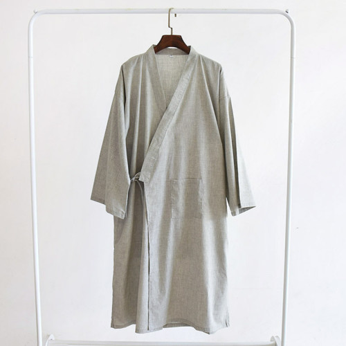 多色男士棉麻睡袍新款春夏秋日系純色和服袍家居洗浴汗蒸服