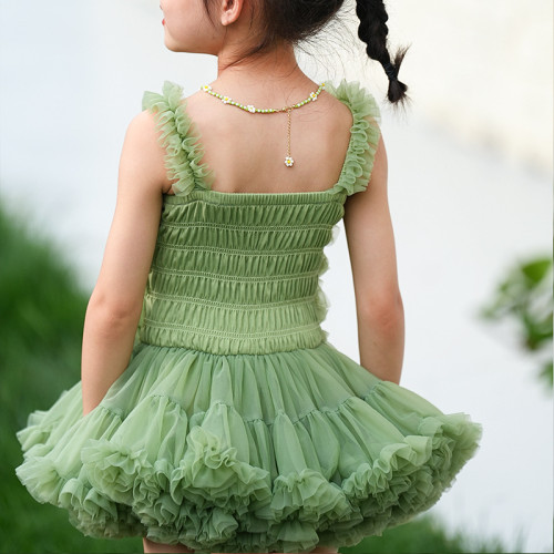 夏季兒童吊帶蓬蓬裙公主裙表演服tutu裙禮服歐美網紗連衣裙 女童