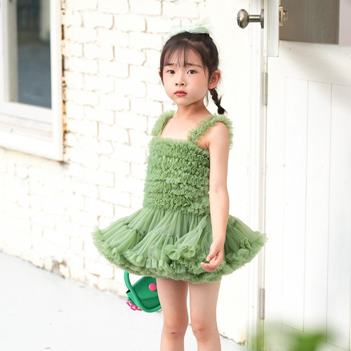 夏季兒童吊帶蓬蓬裙公主裙表演服tutu裙禮服歐美網紗連衣裙 女童