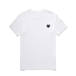 HEYPLAY日系潮牌T恤桃心男女裝圓領純棉短袖白色刺綉大黑心情侶款