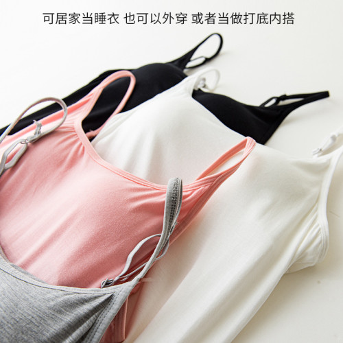 帶胸墊吊帶睡裙女大碼免穿文胸bra一體外穿性感睡衣居家中長款
