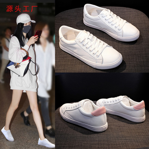 2025真皮小白鞋軟底圓頭休閒鞋平底拼色淺口懶人鞋新款女單鞋