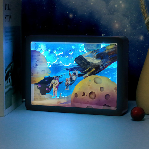 鏡面紙雕燈創意禮物臥室裝飾燈鏡子古風浪圍小夜燈床頭燈