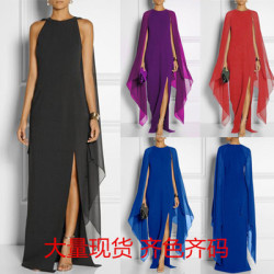wish爆款歐美女裝雪紡拼接連衣裙 大氣女王範禮服
