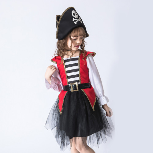 萬聖節cosplay兒童聚會派對裝扮演出表演服女童女海盜舞台劇服裝