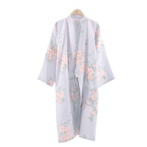 春夏季紗布純棉和服浴袍睡袍女士日式長款睡裙花語系帶睡衣汗蒸服