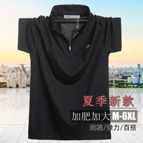 2025加肥加大短袖T恤男 特大碼肥佬拉鍊立領薄款運動半袖Polo8899