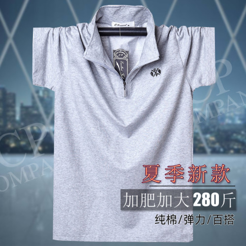 2025加肥加大短袖T恤男 特大碼肥佬拉鍊立領薄款運動半袖Polo8899