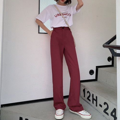 冰絲濶腿褲女夏薄款高腰春垂感顯瘦黑色西裝直筒寬松休閒拖地褲子