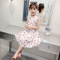 六一兒童節2025夏裝新款女童棉質碎花連衣裙露肩無袖背心裙棉布裙