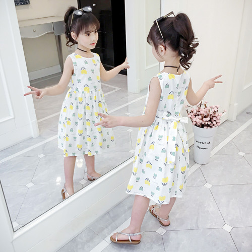 六一兒童節2025夏裝新款女童棉質碎花連衣裙露肩無袖背心裙棉布裙